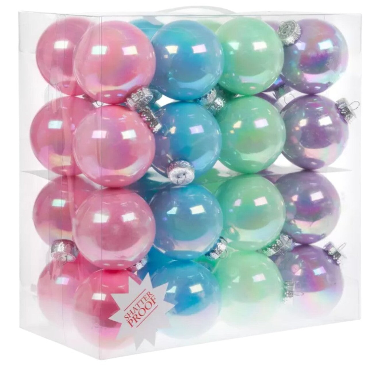 3.15" Pastel Shatterproof Christmas Ornaments 36 PCS – Pink, Green, Blue & Purple Ball Set